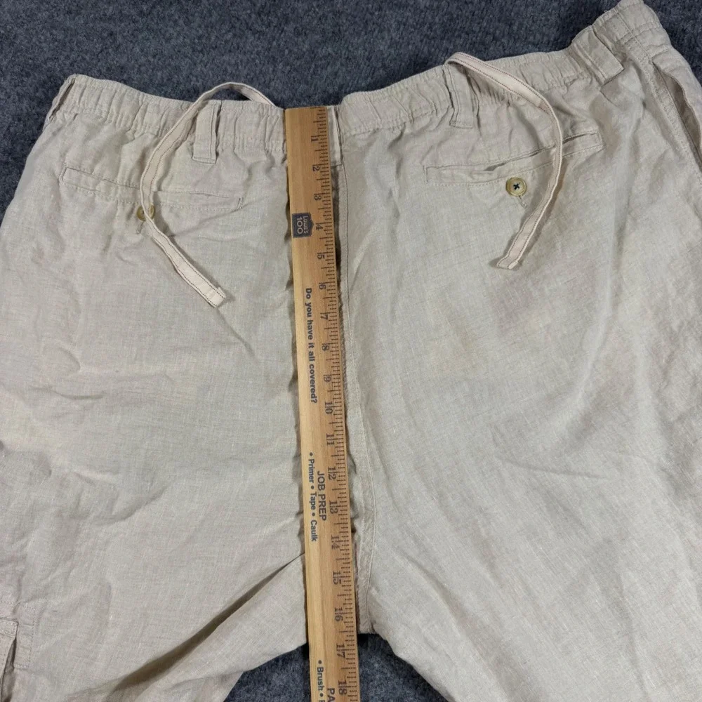 Caribbean Cargo Pants Mens 46x32 Beige 100% Linen Drawstring Summer Beach EUC